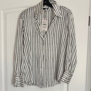 Zara Black and White Striped Blouse
